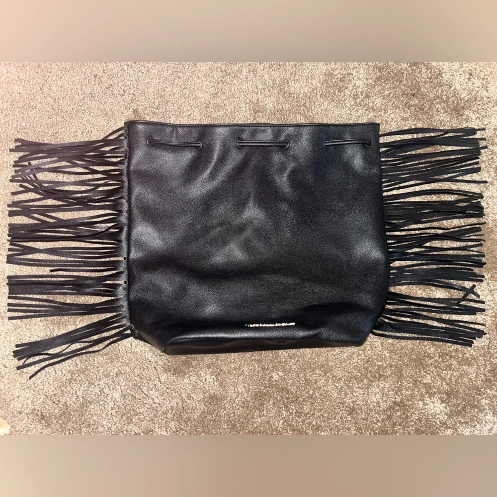 Victoria's Secret Black Faux Leather Fringe Hobo Women's Backpack